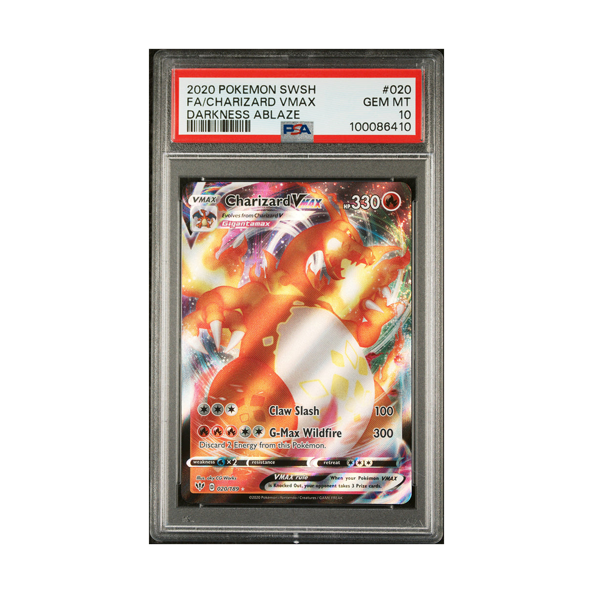 Pokemon - Sword & Shield - Darkness Ablaze - Charizard VMAX - 020/189 (PSA 10 Graded Slab) - JET Cards