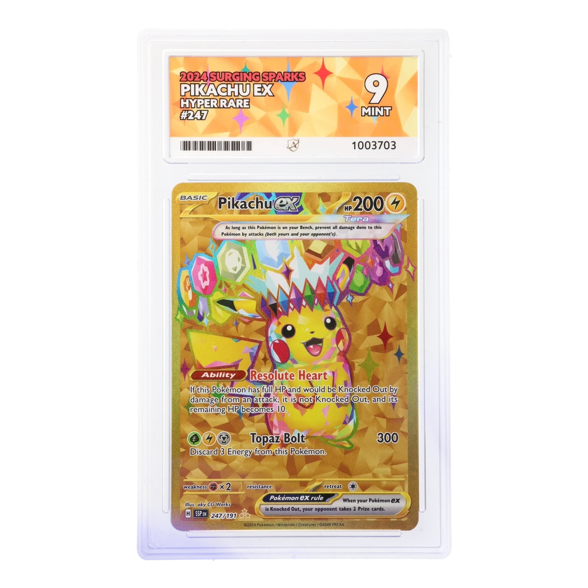 Pokemon - Scarlet & Violet - Surging Sparks - Pikachu ex - 247/191 (ACE 9 Art Label Graded Slab)