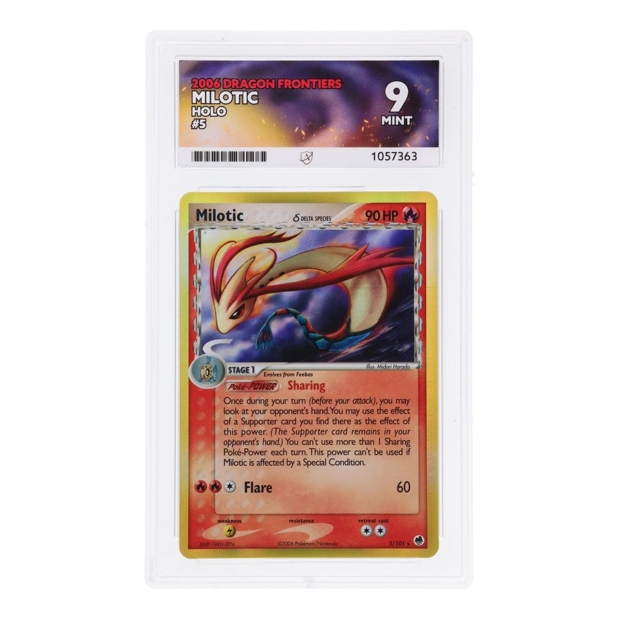 Pokemon - EX - Dragon Frontiers - Milotic - 5/101 (ACE 9 Art Label Graded Slab)