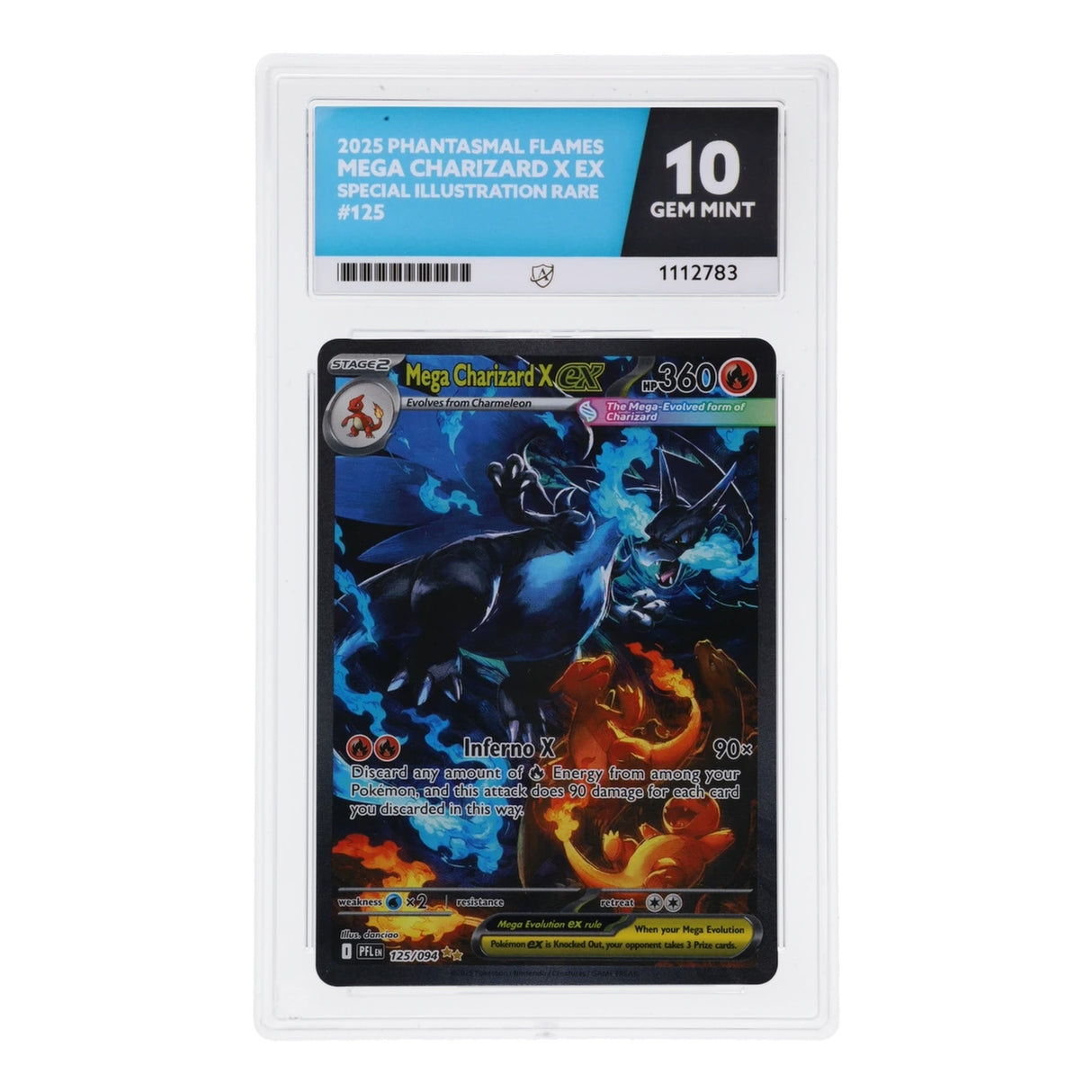 Pokemon - Mega Evolution - Phantasmal Flames - Mega Charizard X ex - 125/094 (ACE 10 Colour Match Label Graded Slab) - JET Cards