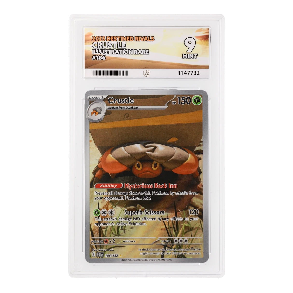 Pokemon - Scarlet & Violet - Destined Rivals - Crustle - 186/182 (ACE 9 Art Label Graded Slab) - JET Cards