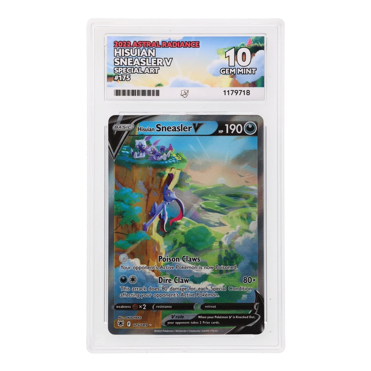 Pokemon - Sword & Shield - Astral Radiance - Hisuian Sneasler V - 175/189 (ACE 10 Art Label Graded Slab) - JET Cards