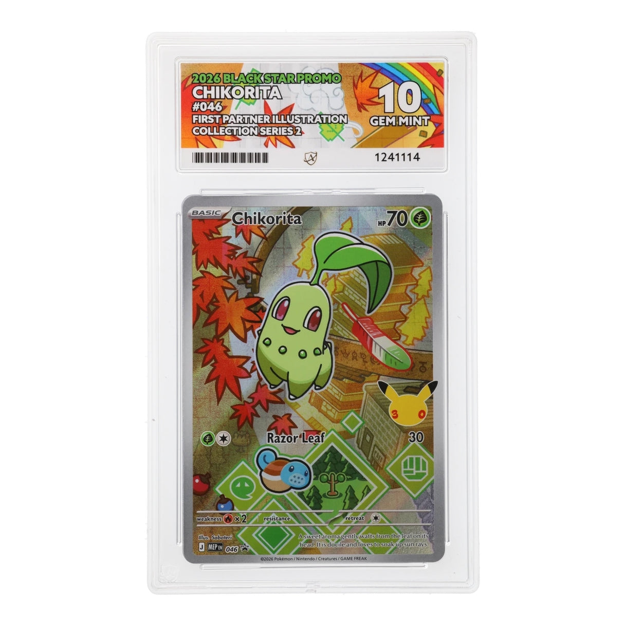 Pokemon - Mega Evolution - Promo - Chikorita - 046 (ACE 10 Art Label Graded Slab)