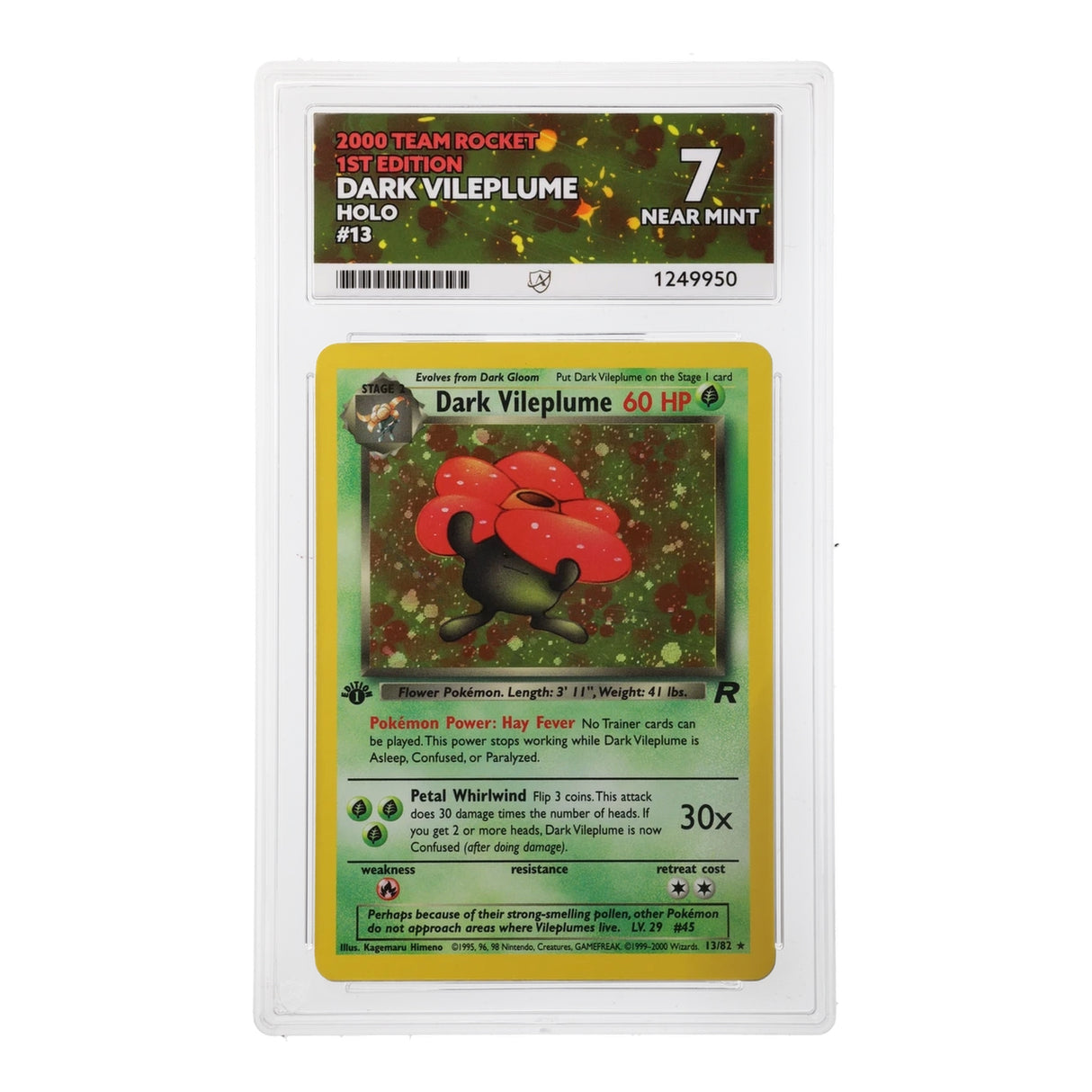 Pokemon - Team Rocket - 1st Edition - Dark Vileplume - 13/82 (ACE 7 Art Label Graded Slab)