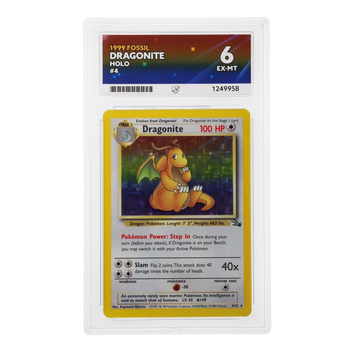 Pokemon - Fossil - Dragonite - 4/62 (ACE 6 Art Label Graded Slab)