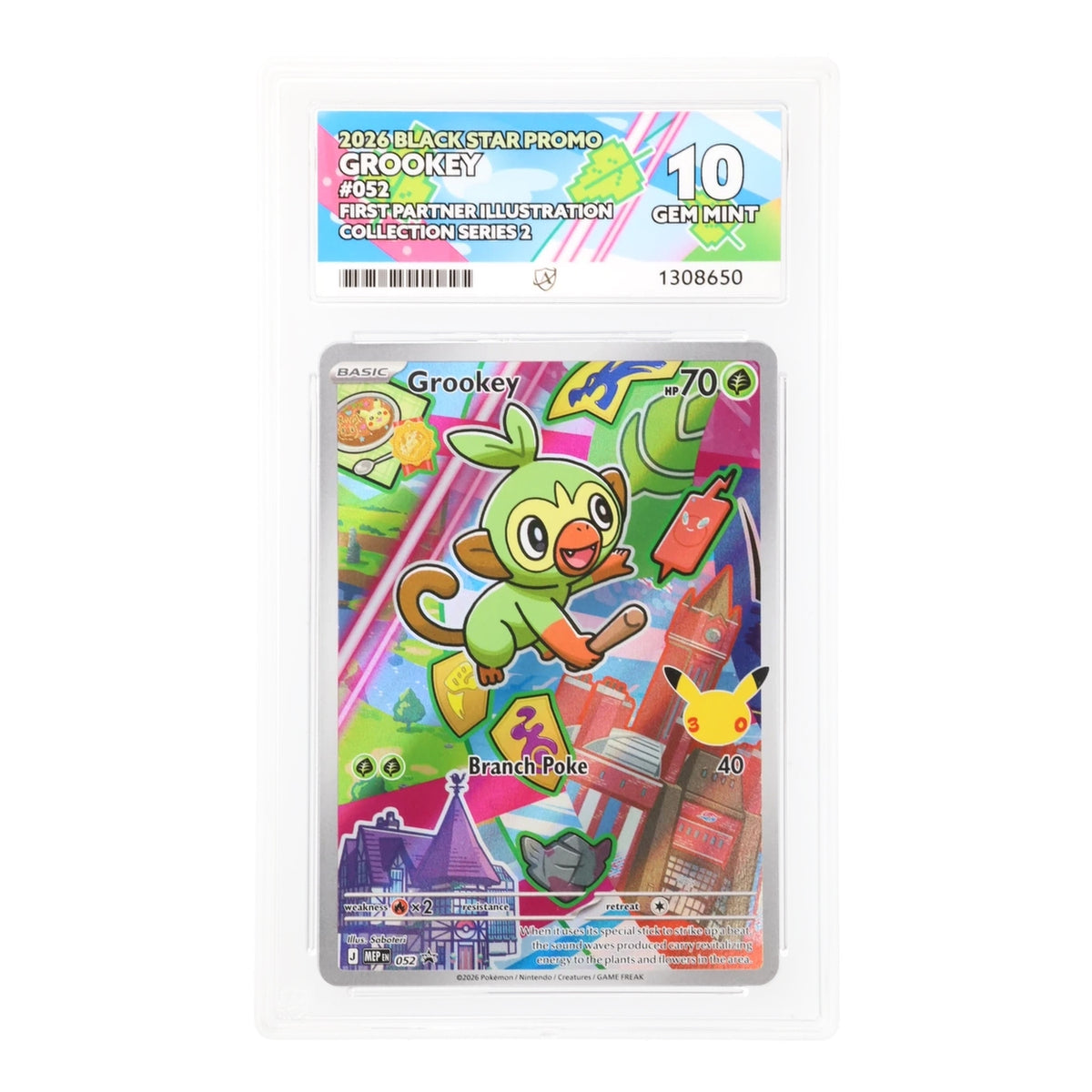 Pokemon - Black Star Promo - Grookey - MEP052 (ACE 10 Art Label Graded Slab)