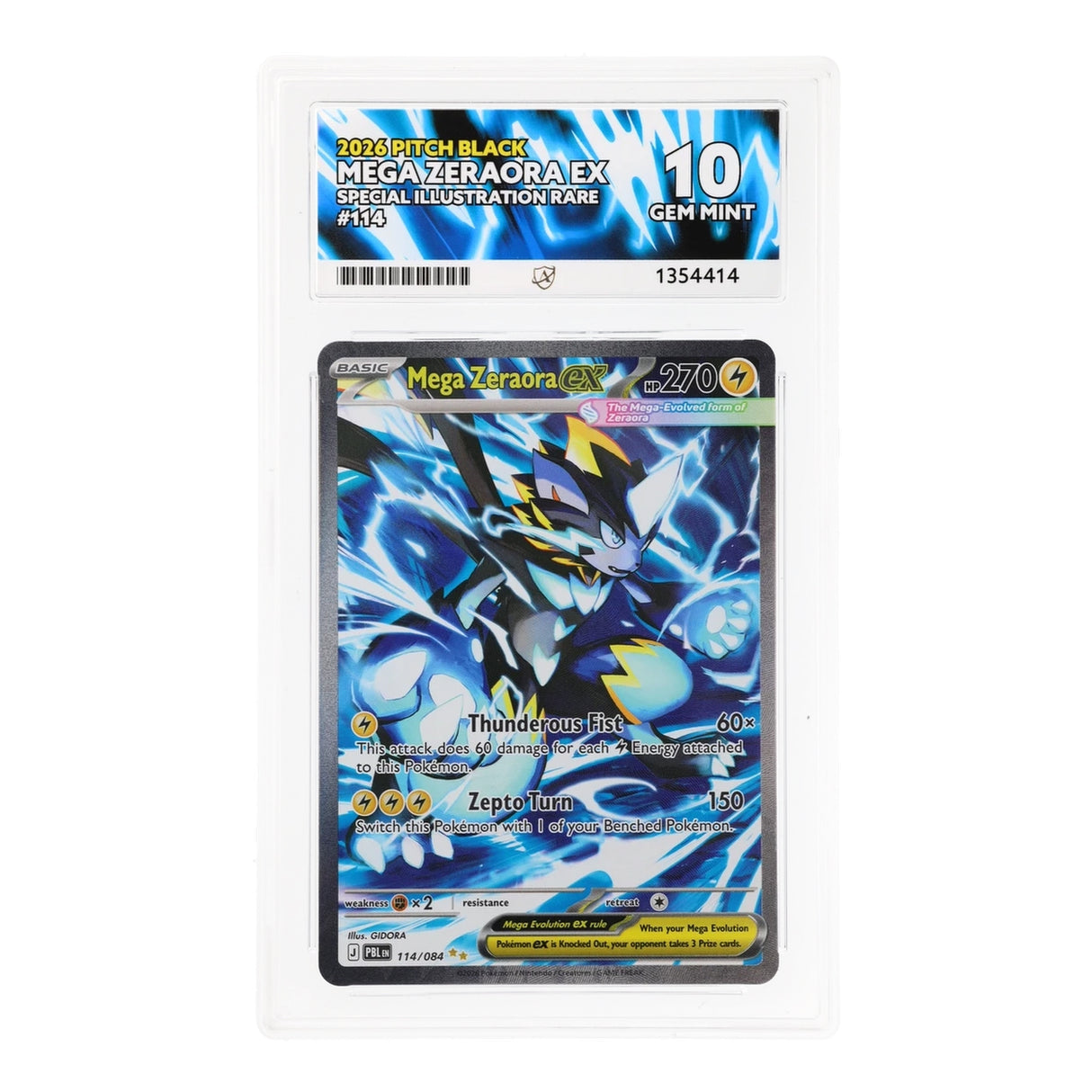 Pokemon - Mega Evolution - Pitch Black - Mega Zeraora ex - 114/084 (ACE 10 Art Label Graded Slab)