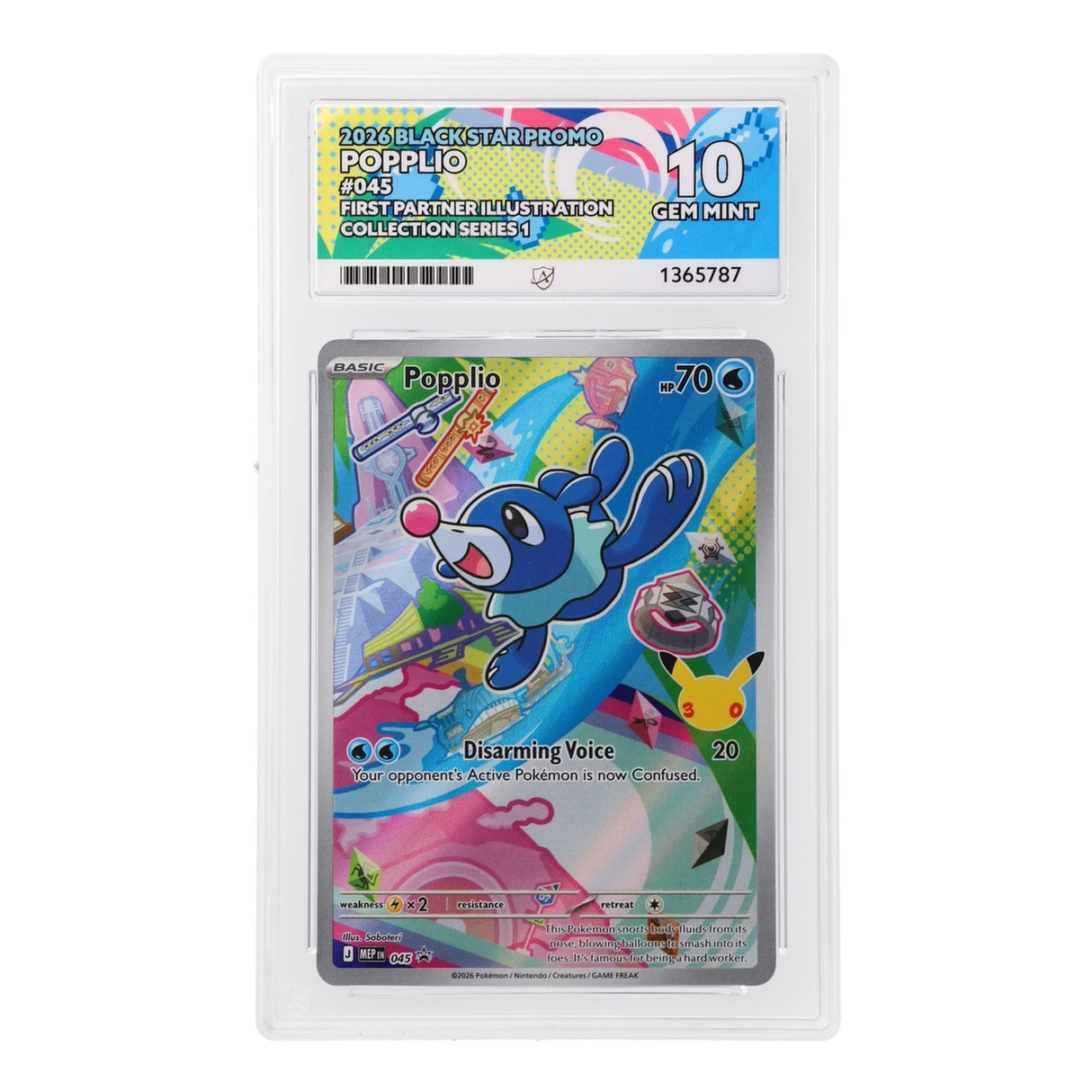 Pokemon - Black Star Promo - Popplio - MEP045 (ACE 10 Art Label Graded Slab)