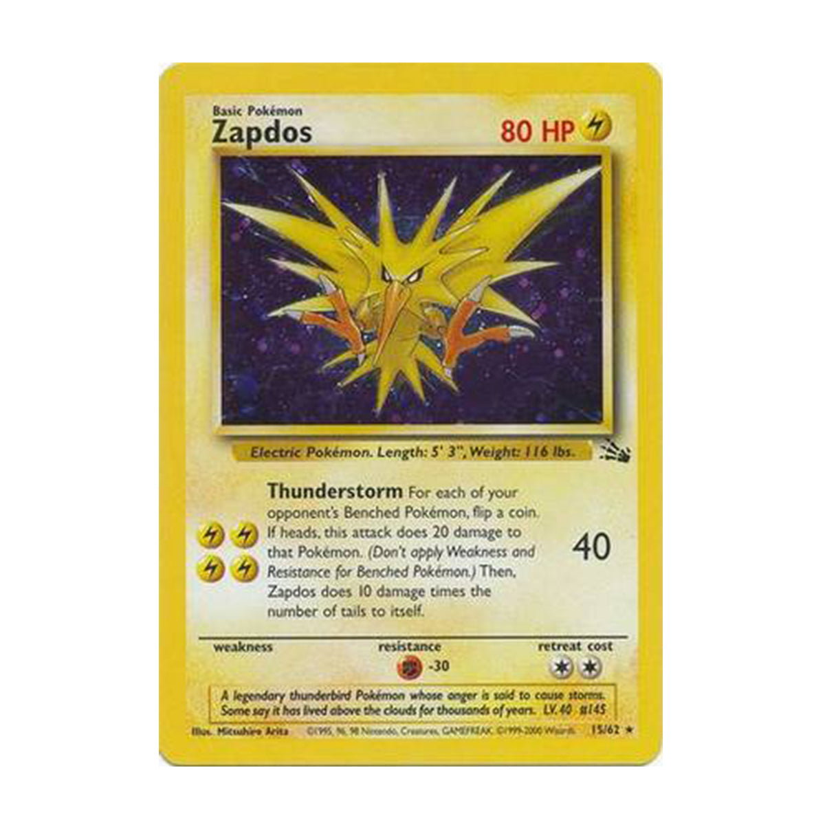 Zapdos 15/62 - Base Set - Jungle - Rare Holo