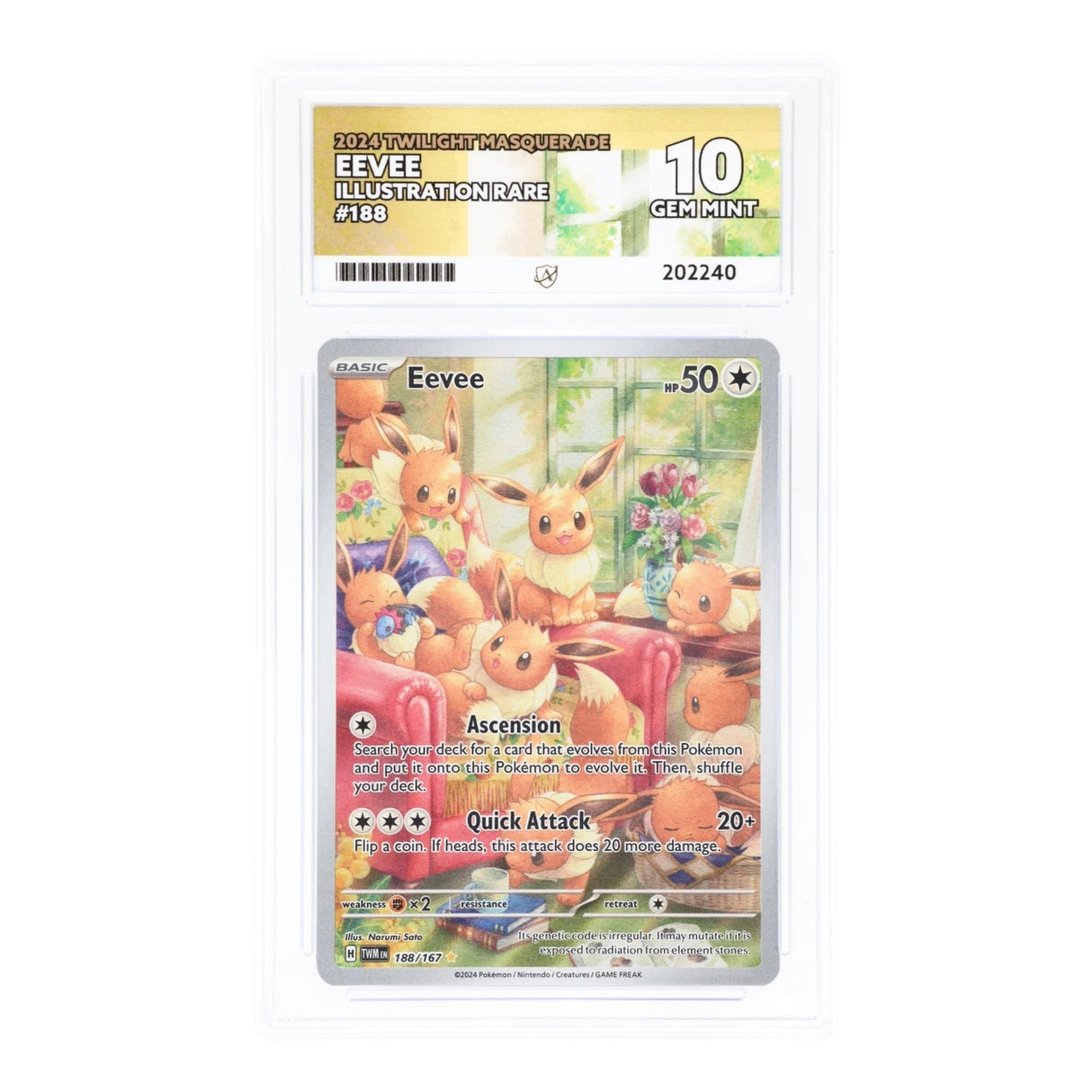Pokemon - Scarlet & Violet - Twilight Masquerade - Eevee - 188/167 (ACE 10 Art Label Graded Slab) - JET Cards