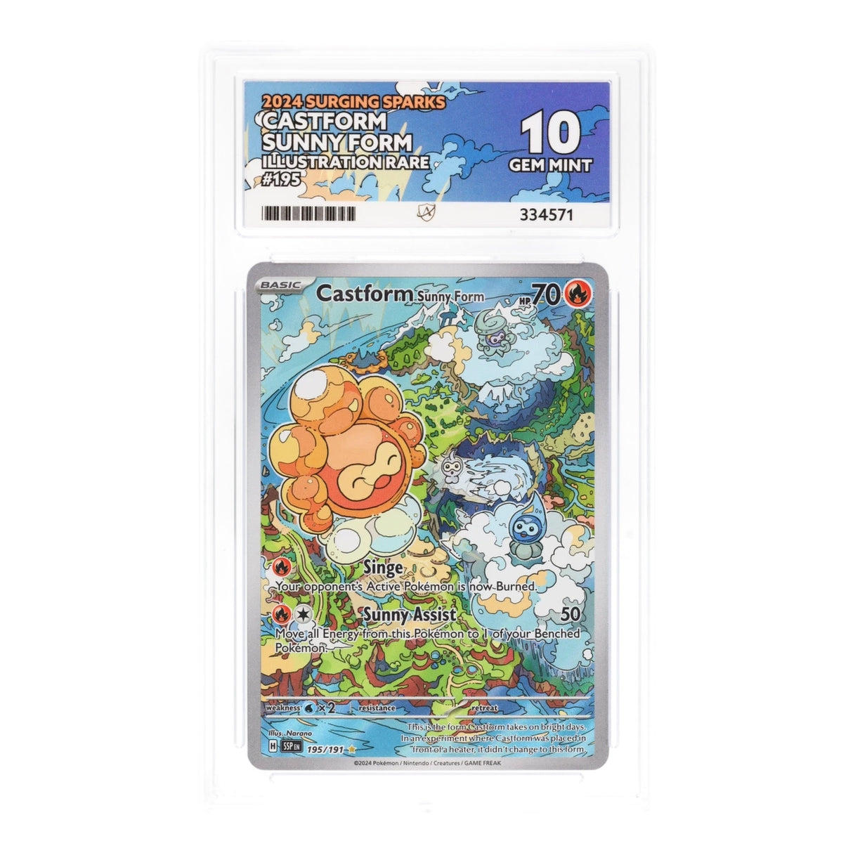 Pokemon - Scarlet & Violet - Surging Sparks - Castform Sunny Form - 195/191 (ACE 10 Art Label Graded Slab)