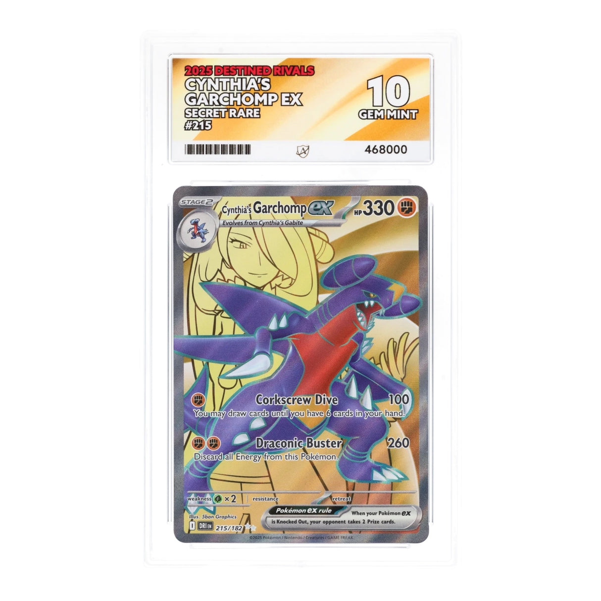 Pokemon - Scarlet & Violet - Destined Rivals - Cynthia's Garchomp ex - 215/182 (ACE 10 Art Label Graded Slab) - JET Cards