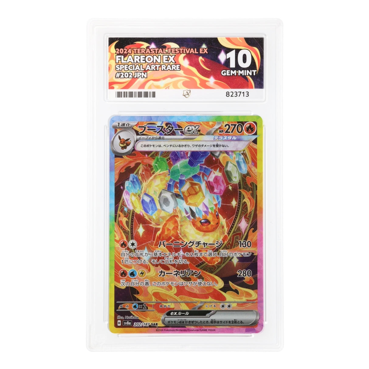 Pokemon - Scarlet & Violet - Terastal Festival ex - Flareon ex - 202/187 (ACE 10 Art Label Graded Slab) - JET Cards