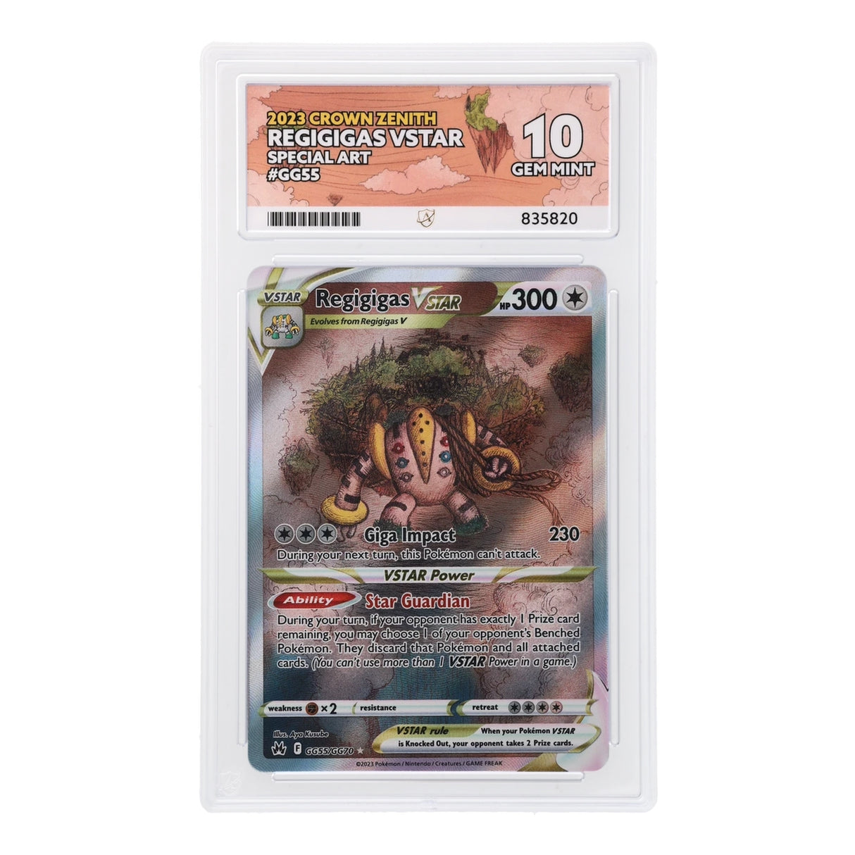Pokemon - Sword & Shield - Crown Zenith - Regigigas VSTAR - GG55/GG70 (ACE 10 Art Label Graded Slab) - JET Cards