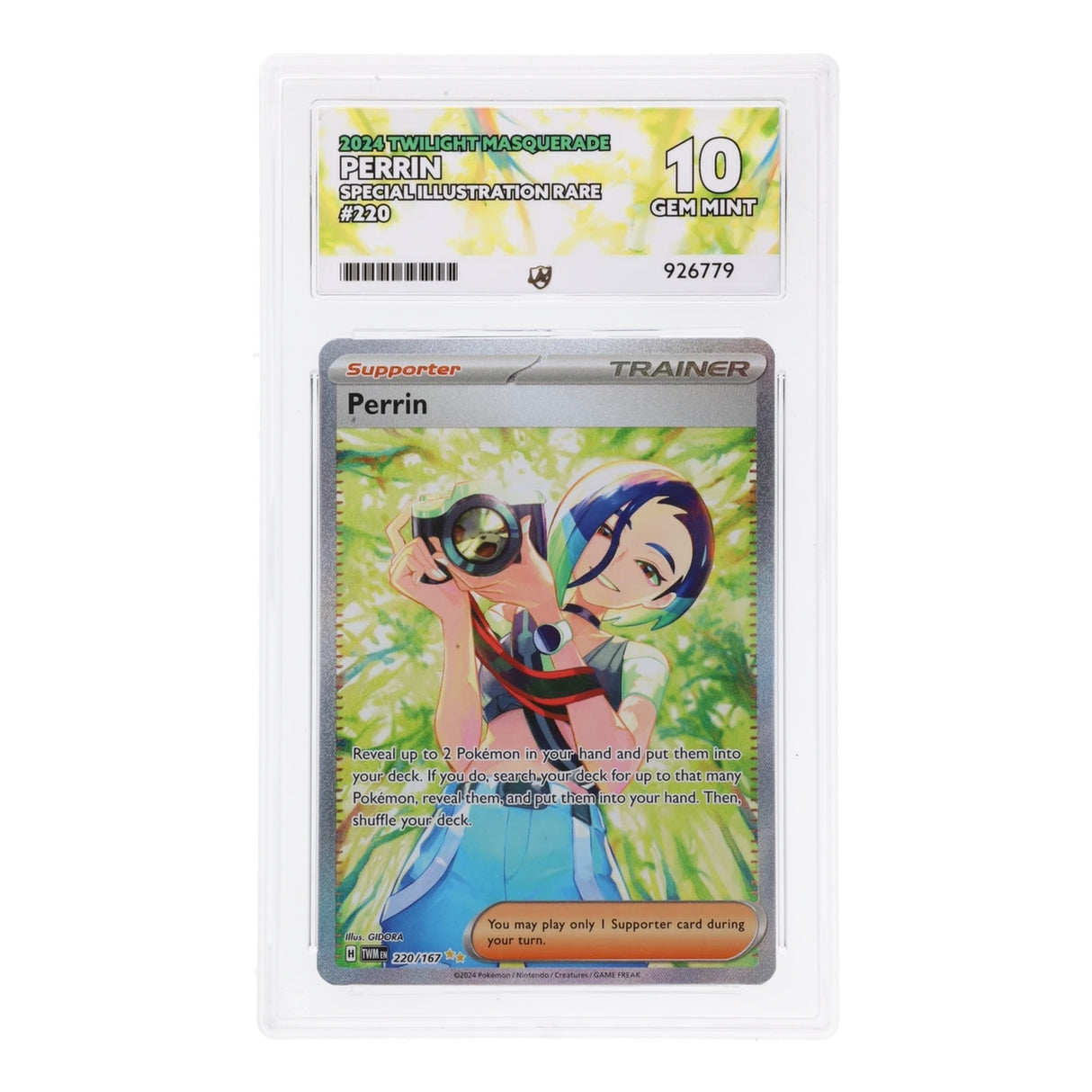 Pokemon - Scarlet & Violet - Twilight Masquerade - Perrin - 220/167 (ACE 10 Art Label Graded Slab) - JET Cards