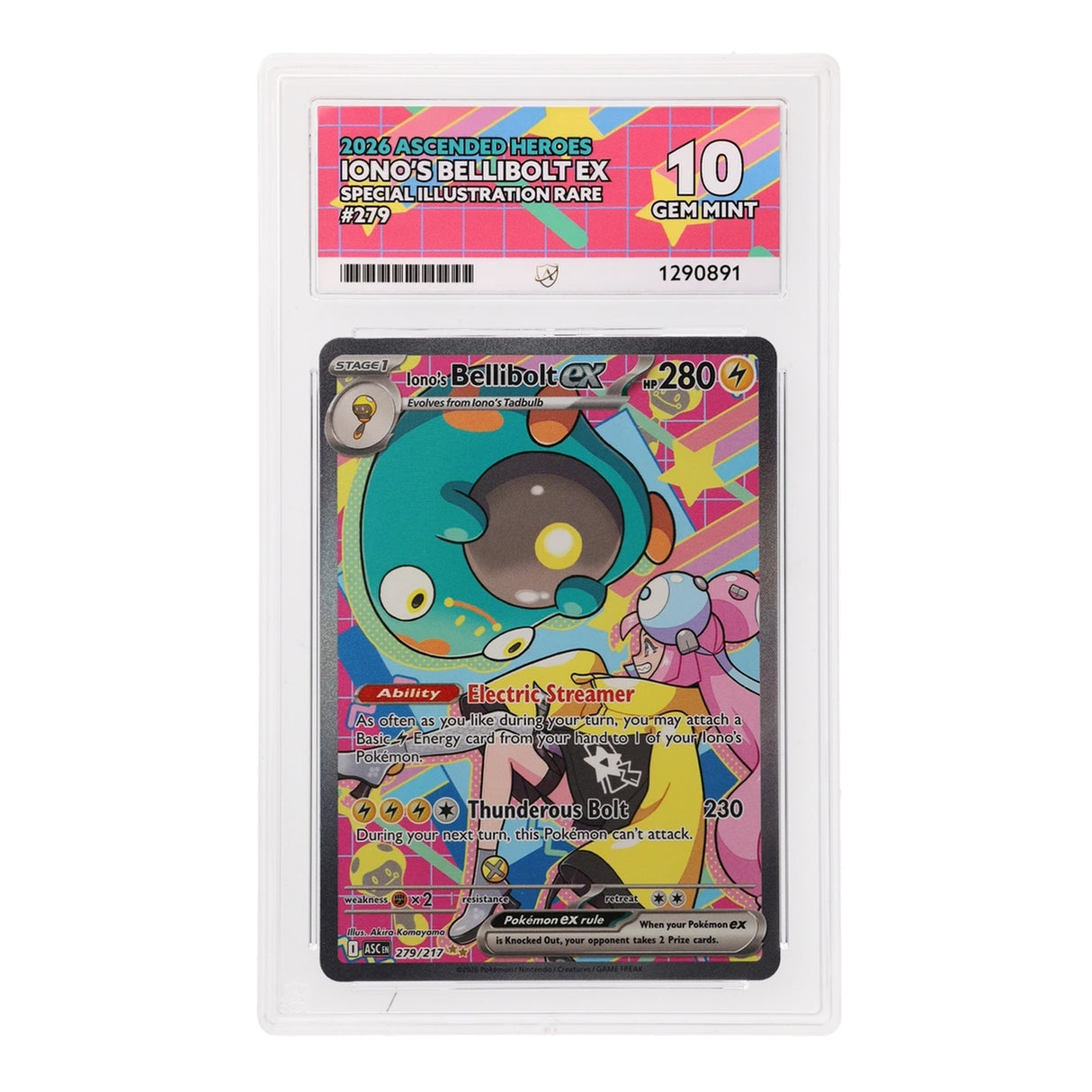 Pokemon - Mega Evolution - Ascended Heroes - Iono's Bellibolt ex - 279/217 (ACE 10 Art Label Graded Slab) (Copy)