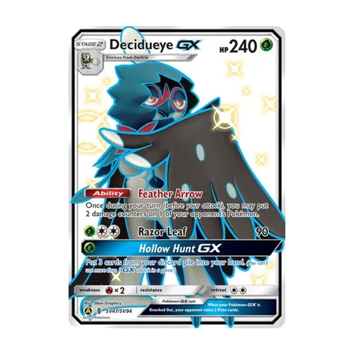 Decidueye GX SV47/SV94 - Sun & Moon - Hidden Fates - Shiny Rare GX