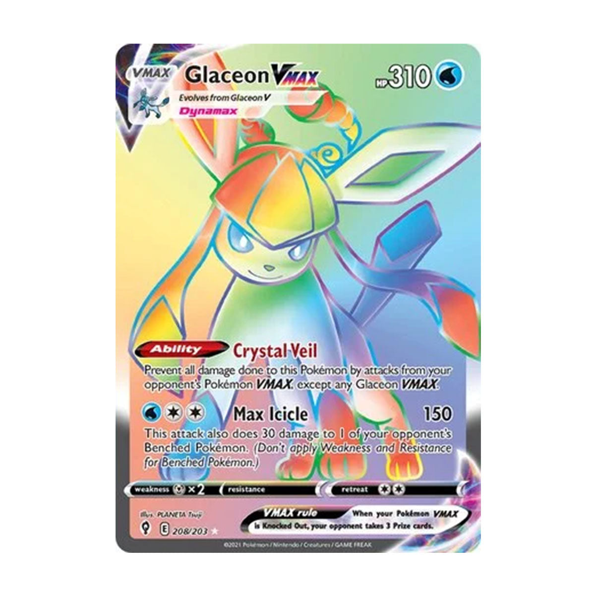 Glaceon VMAX 208/203 - Sword & Shield - Evolving Skies - Rare Rainbow