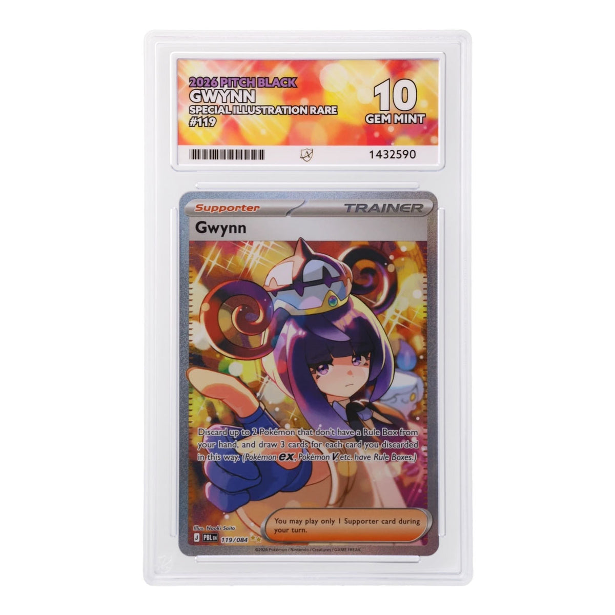 Pokemon - Mega Evolution - Pitch Black - Gwynn - 119/084 (ACE 10 Art Label Graded Slab)