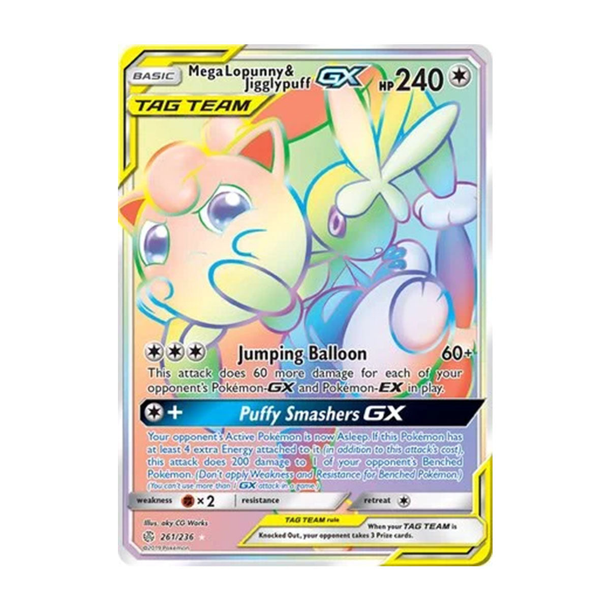 Mega Lopunny & Jigglypuff GX 261/236 - Sun & Moon - Cosmic Eclipse - Rare Rainbow