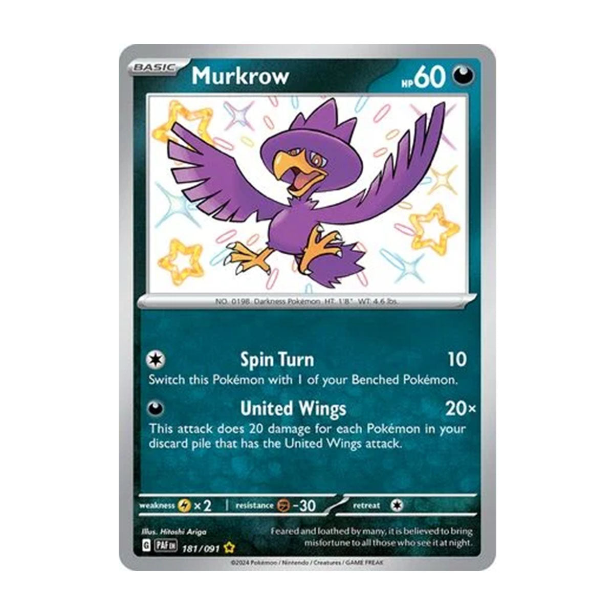 Murkrow 181/091 - Scarlet & Violet - Paldean Fates - Shiny Rare