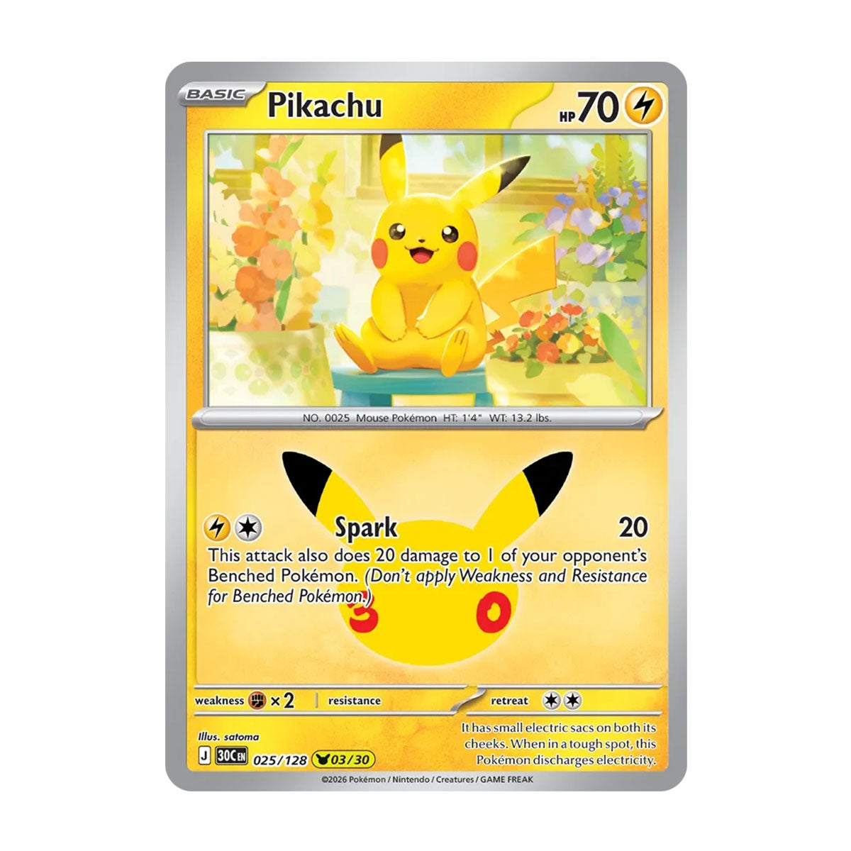 Pikachu 025/128 (03/30) - Mega Evolution - 30th Celebration - Pikachu Rare - JET Cards