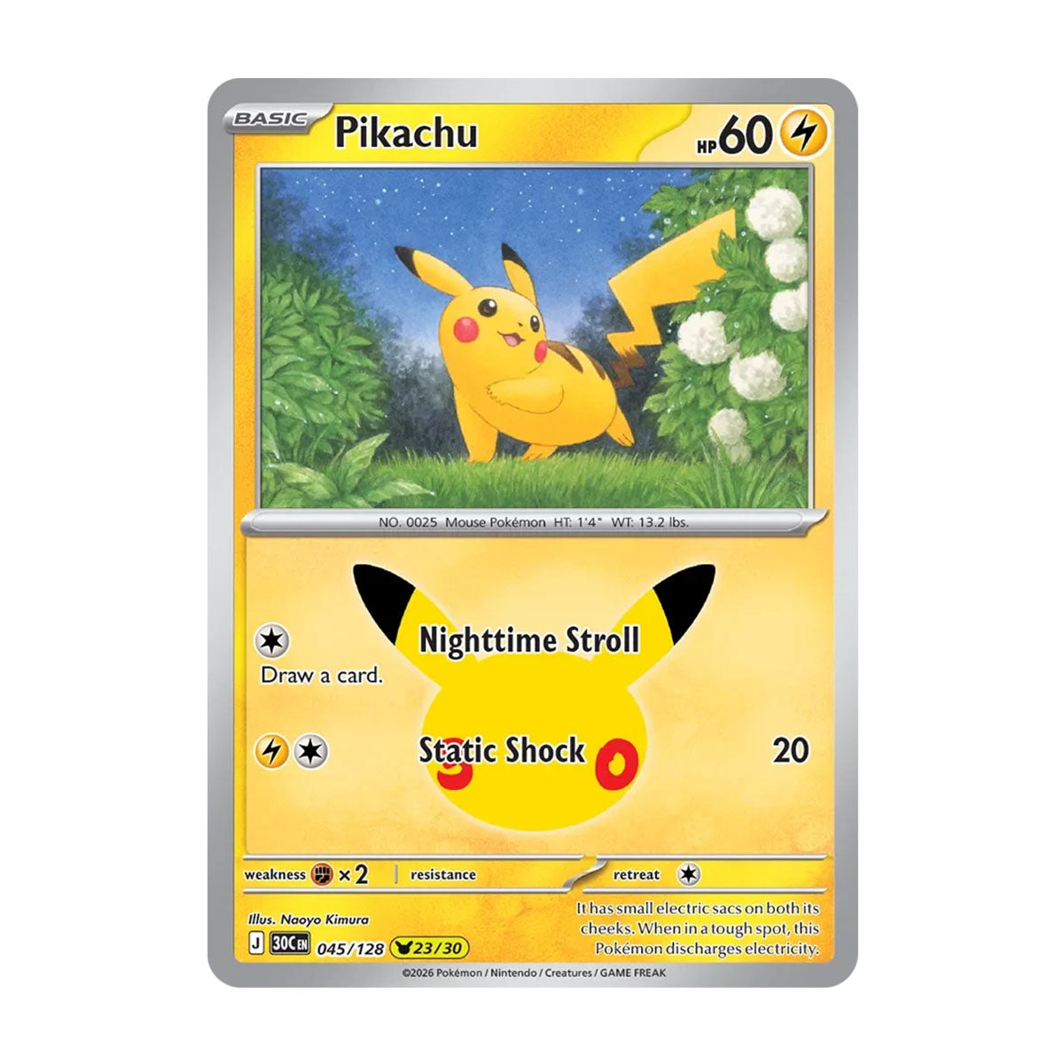 Pikachu 045/128 (23/30) - Mega Evolution - 30th Celebration - Pikachu Rare - JET Cards