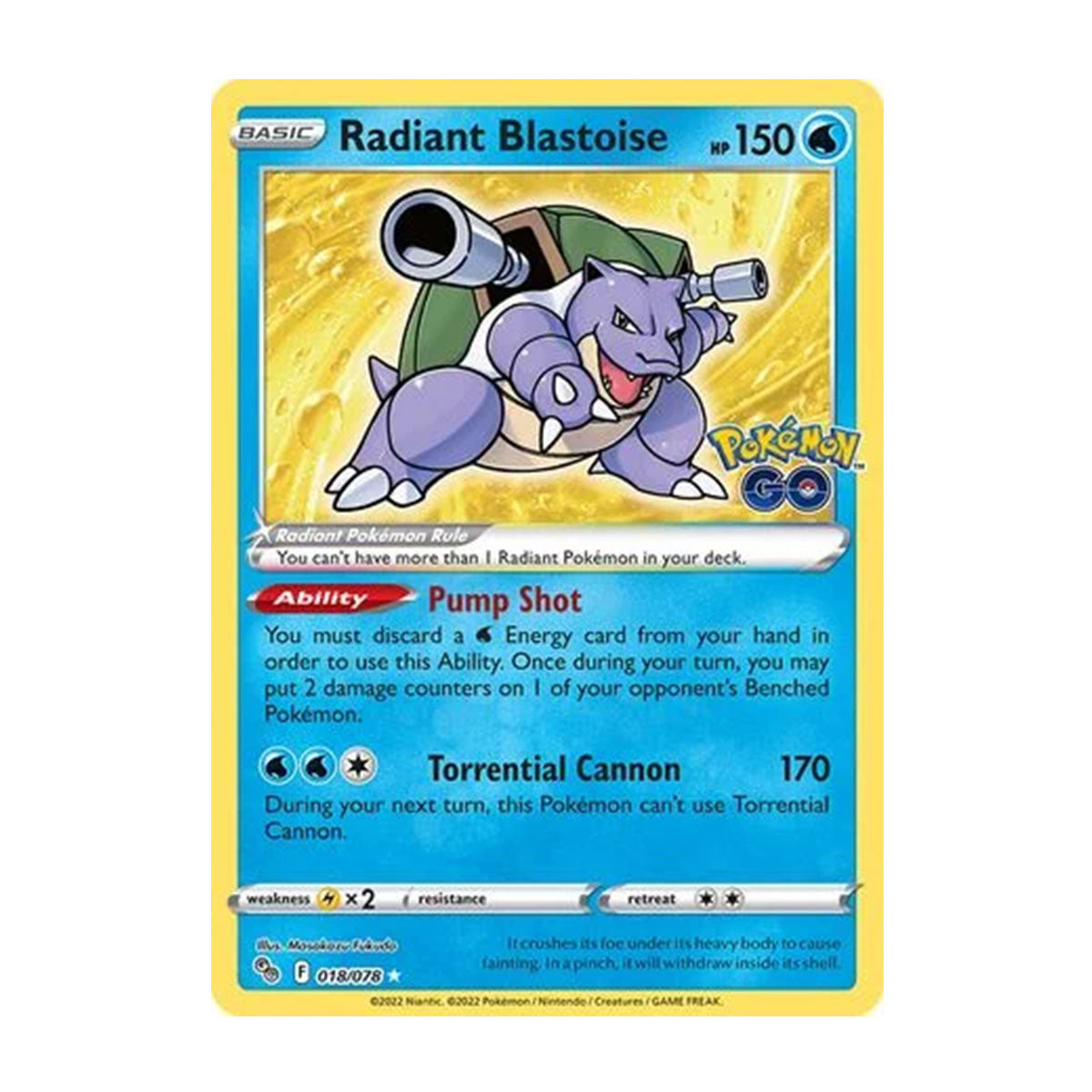 Radiant Blastoise 018/078 - Sword & Shield - Pokemon GO - Radiant Rare