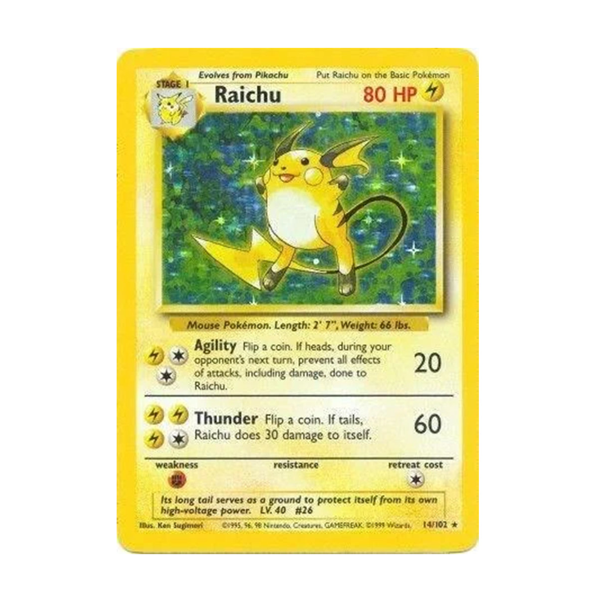 Raichu 14/102 - Base Set - Unlimited - Rare Holo