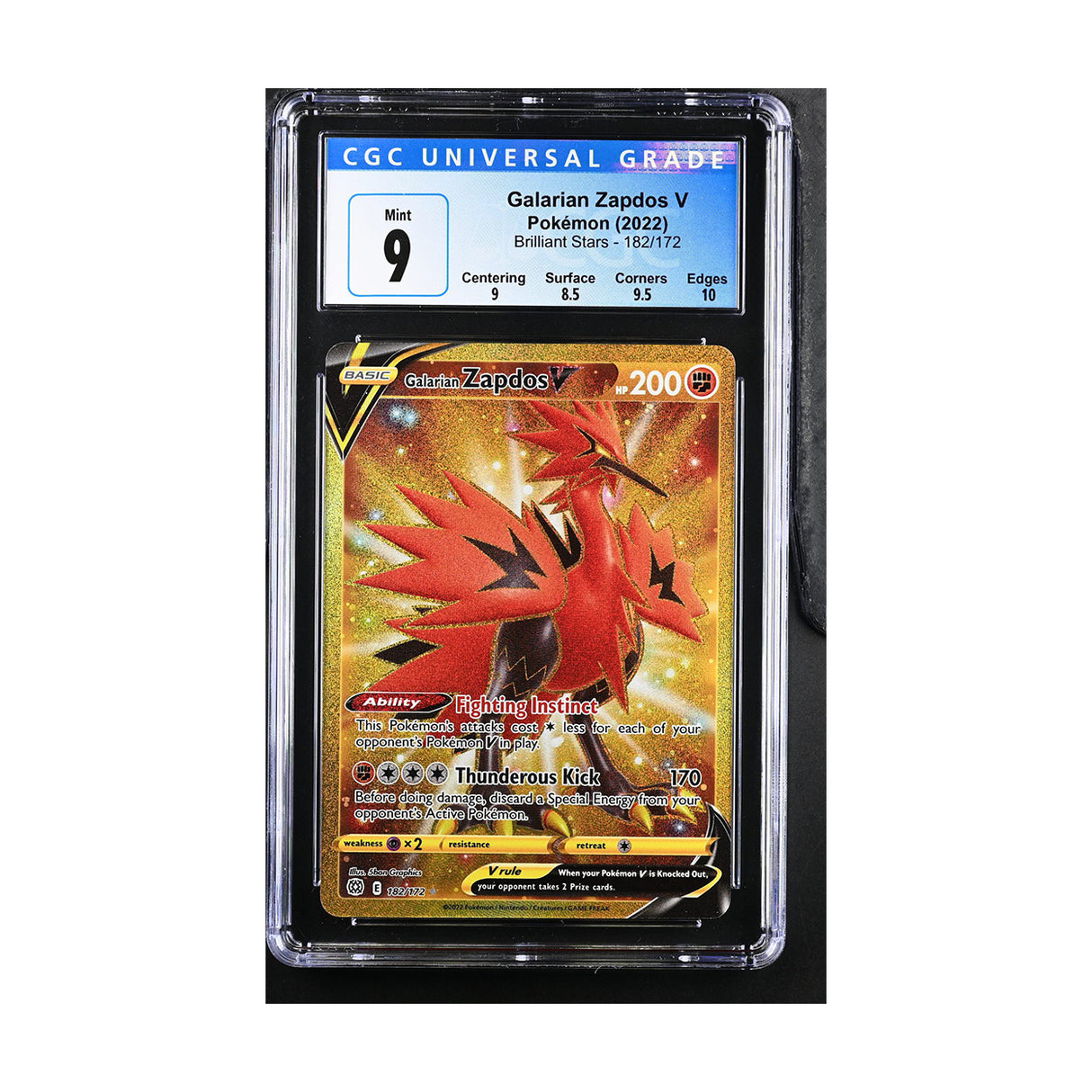Pokemon - Sword & Shield - Brilliant Stars - Galarian Zapdos V - 182/172 (CGC 9 Graded Slab) - JET Cards