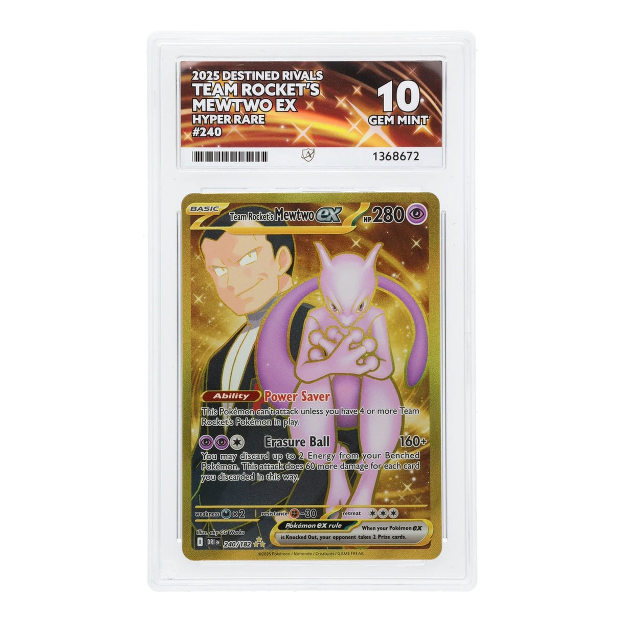 Pokemon - Scarlet & Violet - Destined Rivals - Team Rocket's Mewtwo EX - 240/182 (ACE 10 Art Label Graded Slab)