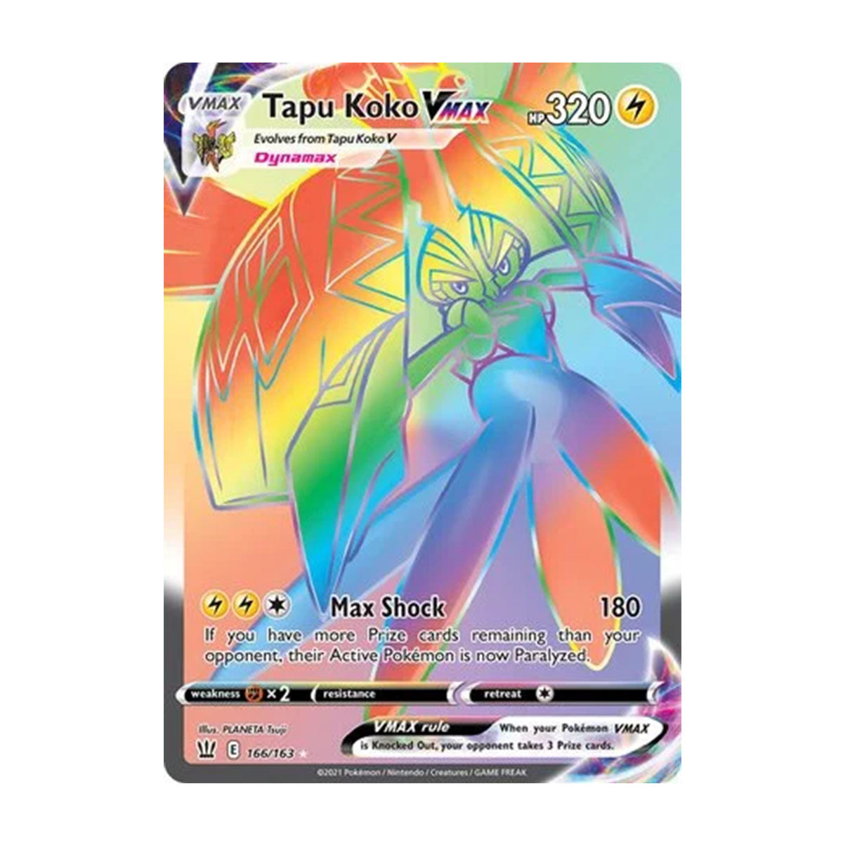 Tapu Koko VMAX 166/163 - Sword & Shield - Battle Styles - Rare Rainbow