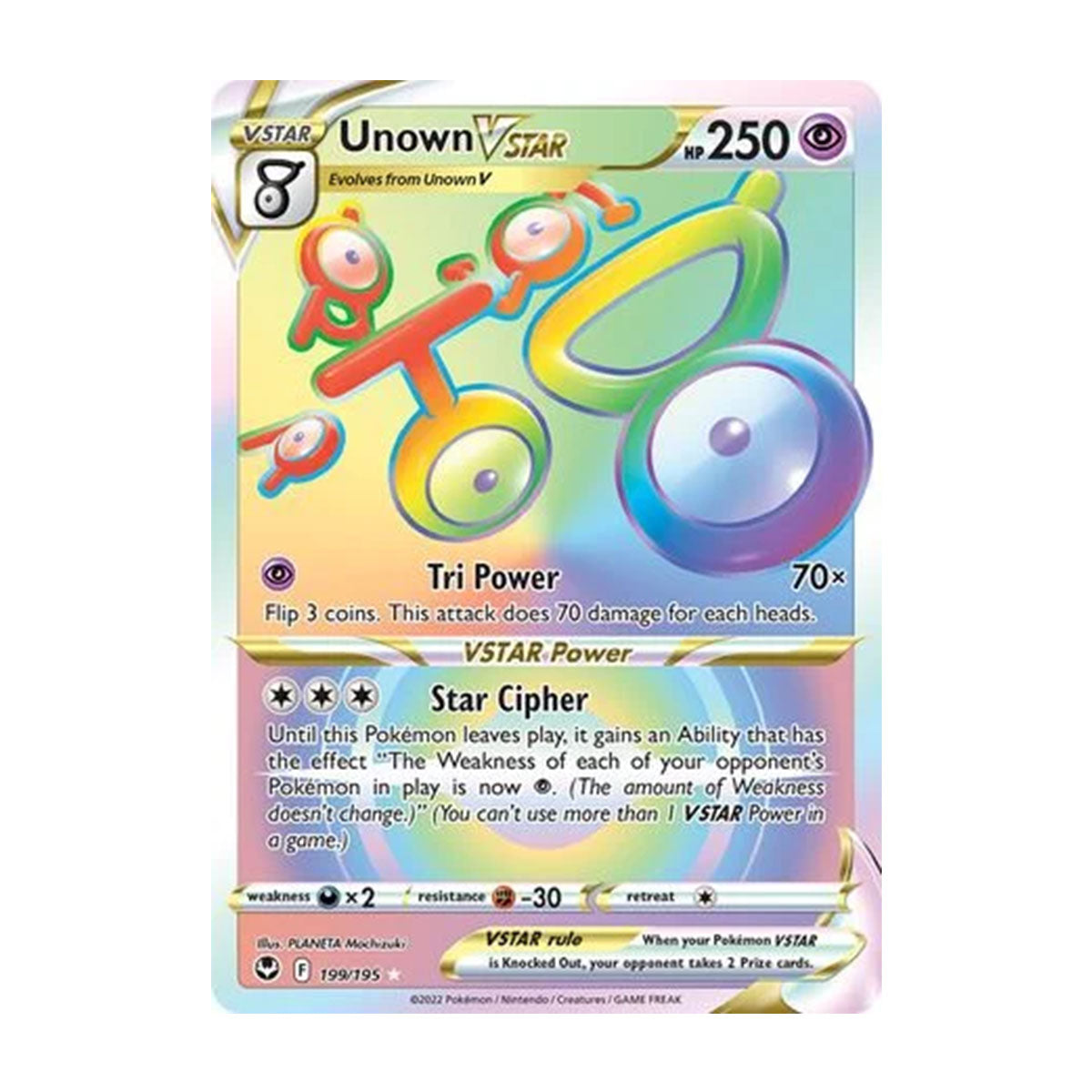 Unown VSTAR 199/195 - Sword & Shield - Silver Tempest - Rare Rainbow