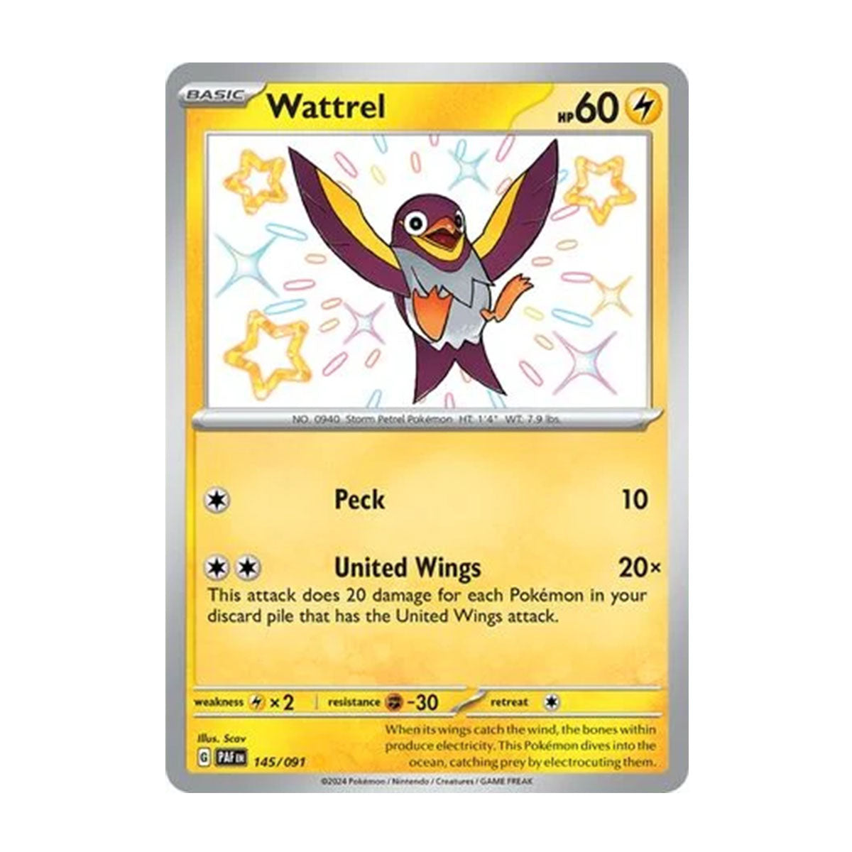 Wattrel 145/091 - Scarlet & Violet - Paldean Fates - Shiny Rare