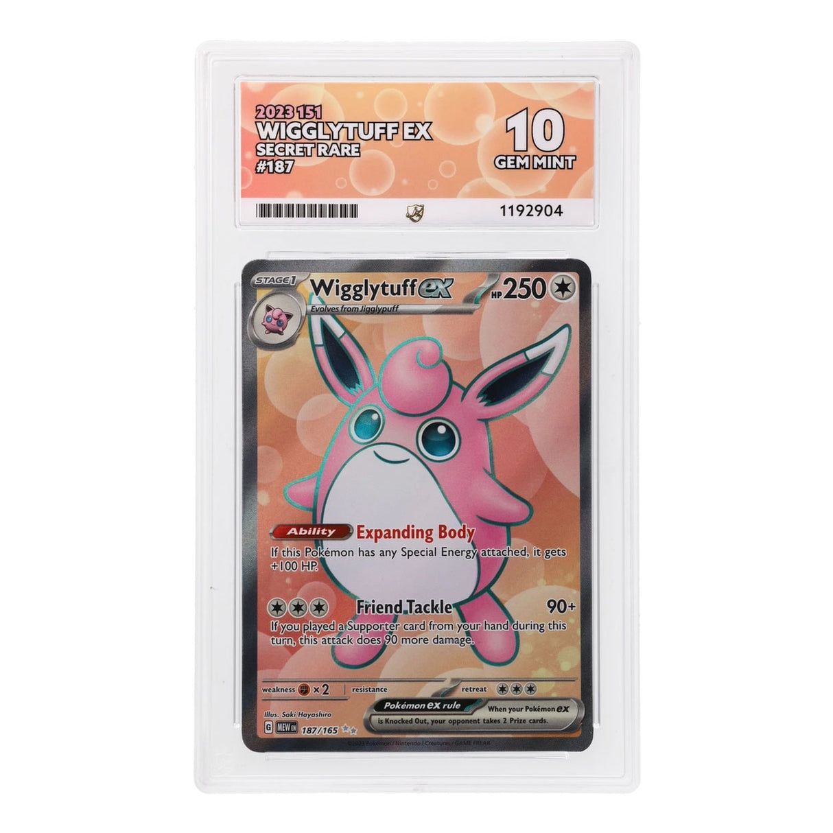Pokemon - Scarlet & Violet - 151 - Wigglytuff EX - 187/165 (ACE 10 Art Label Graded Slab)