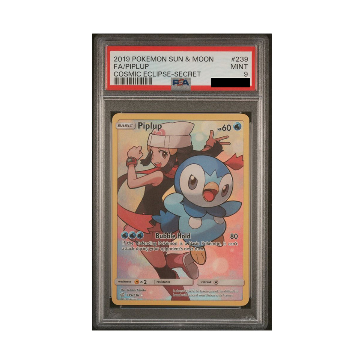 Pokemon - Sun & Moon - Cosmic Eclipse - Piplup - 239/236 (PSA 9 Graded Slab)