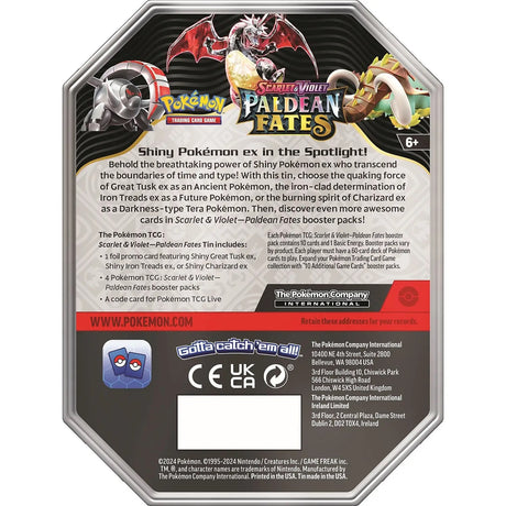 Pokemon - Scarlet & Violet - Paldean Fates Tin - Shiny Tera Charizard Ex - JET Cards