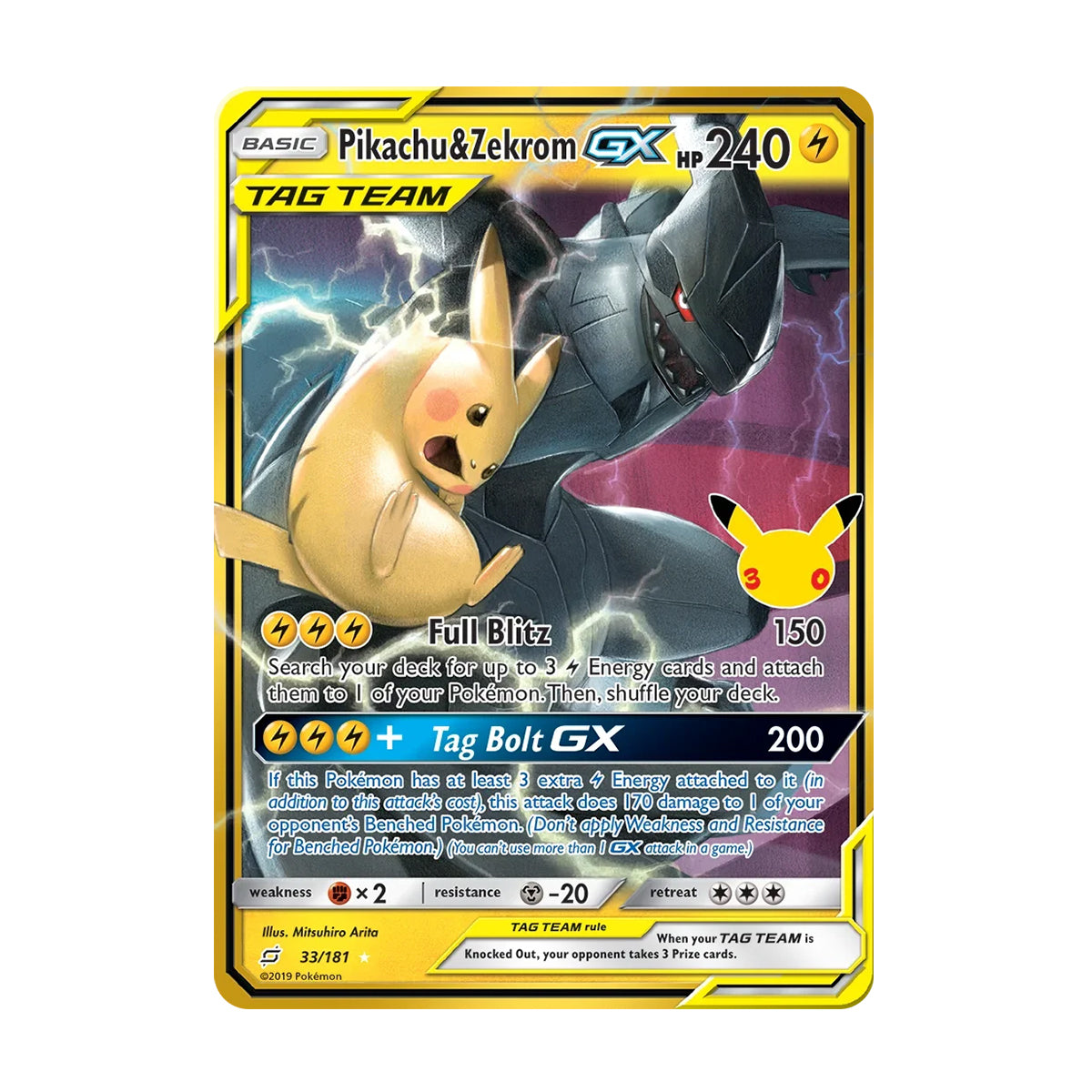 Pikachu & Zekrom GX 33/181 - Mega Evolution - 30th Celebration - Classic Collection
