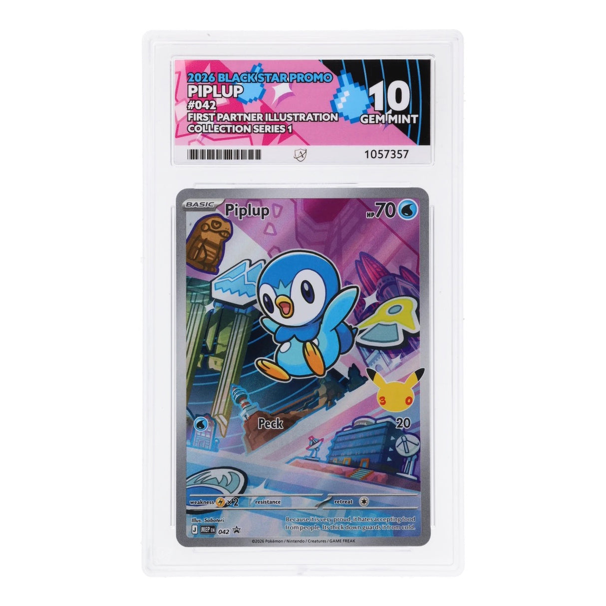 Pokemon - Black Star Promo - Piplup - MEP042 (ACE 10 Art Label Graded Slab)