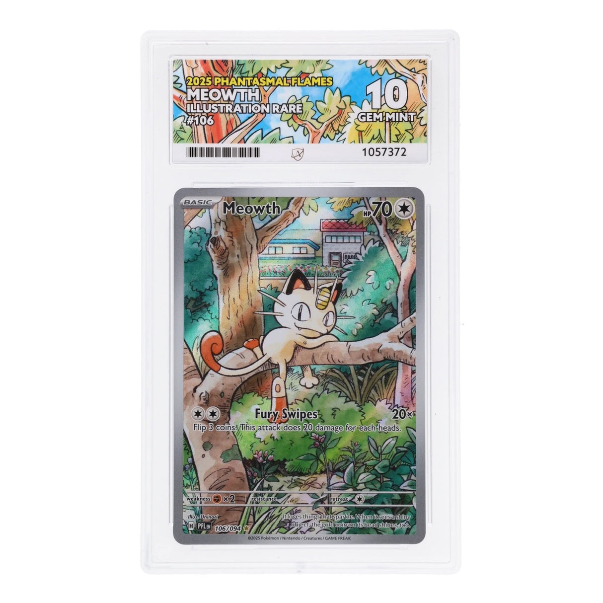Pokemon - Mega Evolution - Phantasmal Flames - Meowth - 106/094 (ACE 10 Art Label Graded Slab)
