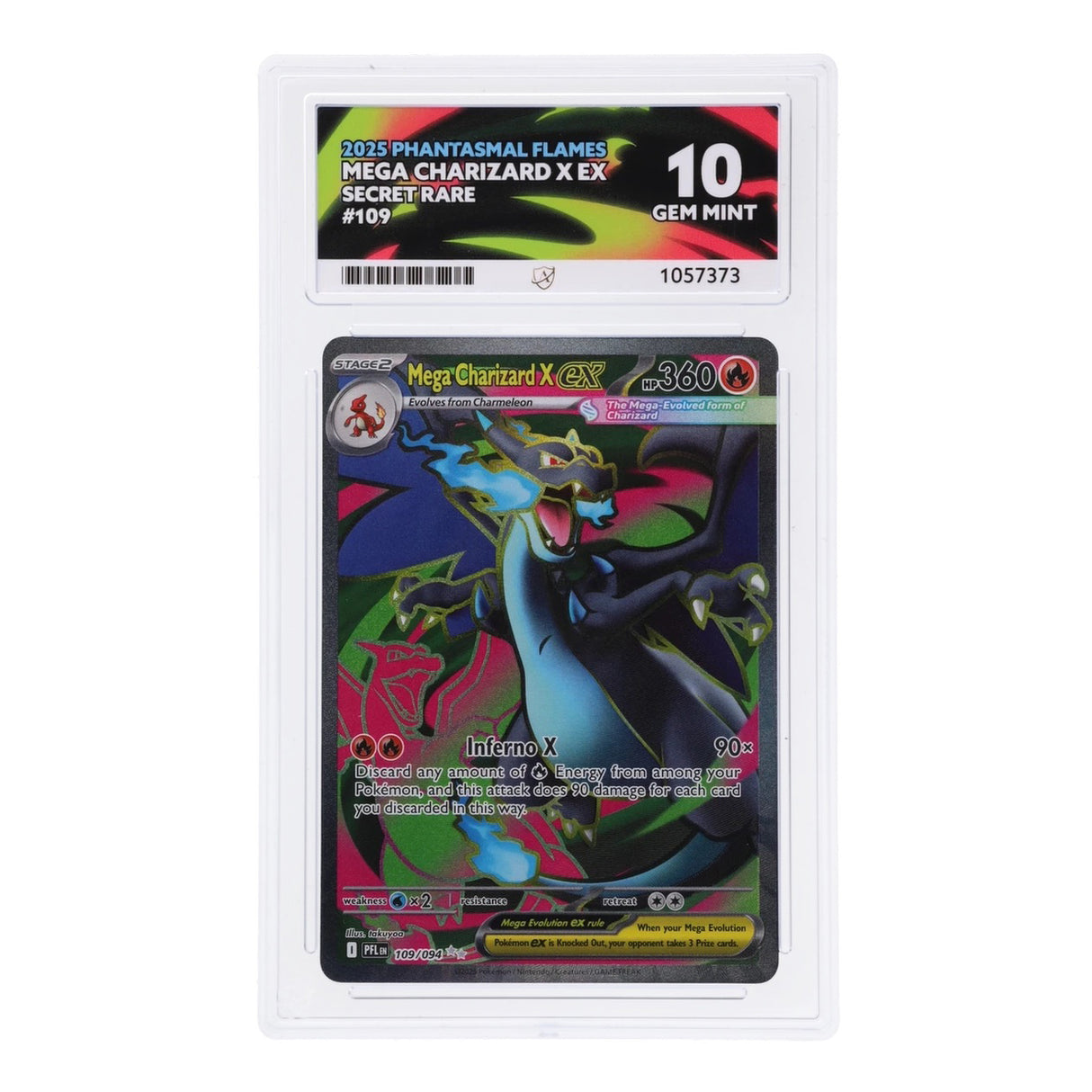 Pokemon - Mega Evolution - Phantasmal Flames - Mega Charizard X ex - 109/094 (ACE 10 Art Label Graded Slab)