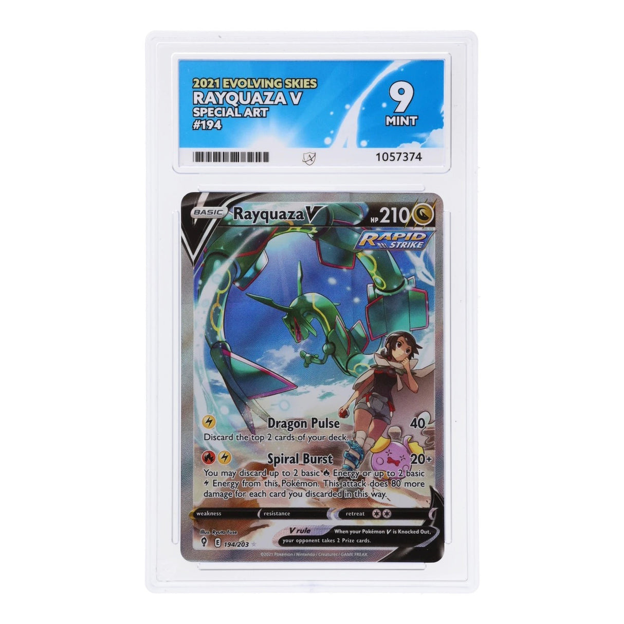 Pokemon - Sword & Shield - Evolving Skies - Rayquaza V - 194/203 (ACE 9 Art Label Graded Slab)