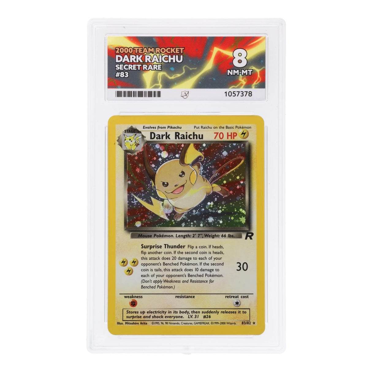 Pokemon - Team Rocket - Dark Raichu - 83/82 (ACE 8 Art Label Graded Slab)