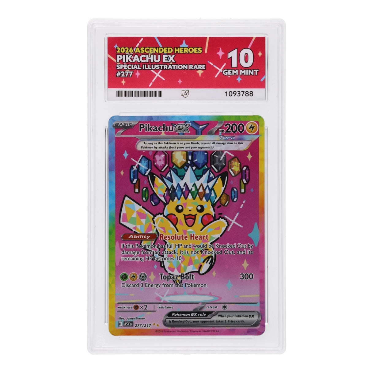 Pokemon - Mega Evolution - Ascended Heroes - Pikachu ex - 277/217 (ACE 10 Art Label Graded Slab) - JET Cards