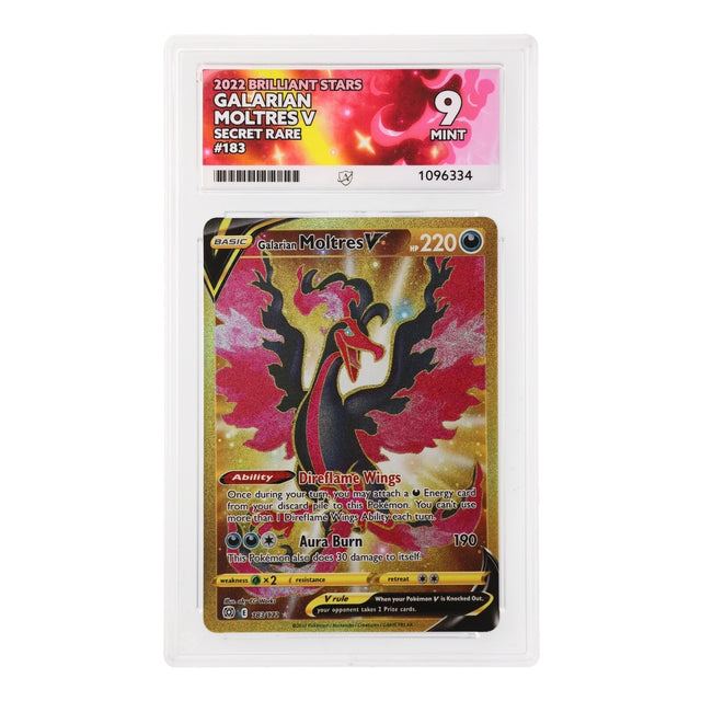 Pokemon - Sword & Shield - Brilliant Stars - Galarian Moltres V - 183/172 (ACE 9 Art Label Graded Slab) - JET Cards