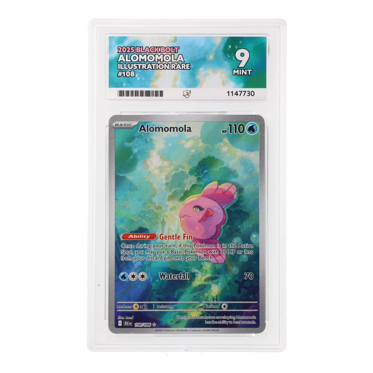 Pokemon - Scarlet & Violet - Black Bolt - Alomomola - 108/086 (ACE 9 Art Label Graded Slab) - JET Cards