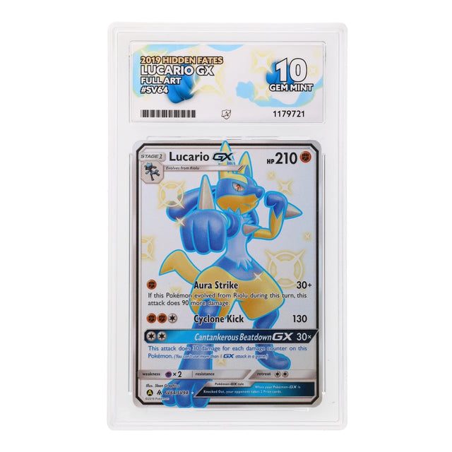 Pokemon - Sun & Moon - Hidden Fates - Lucario GX - SV64/SV94 (ACE 10 Art Label Graded Slab) - JET Cards