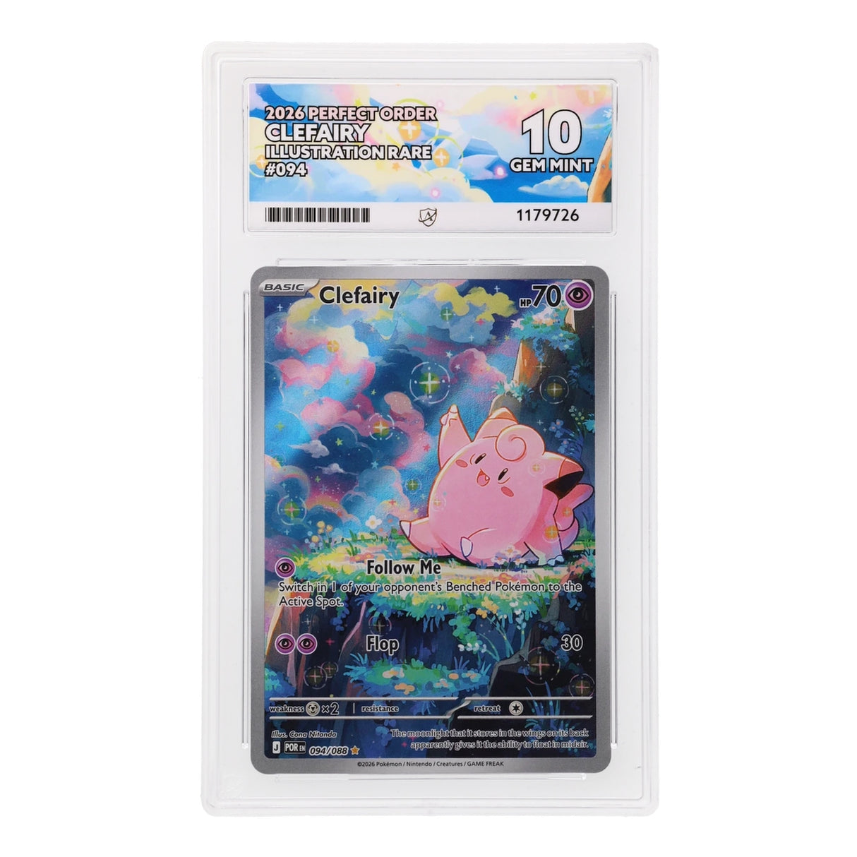 Pokemon - Mega Evolution - Perfect Order - Clefairy - 094/088 (ACE 10 Art Label Graded Slab) - JET Cards