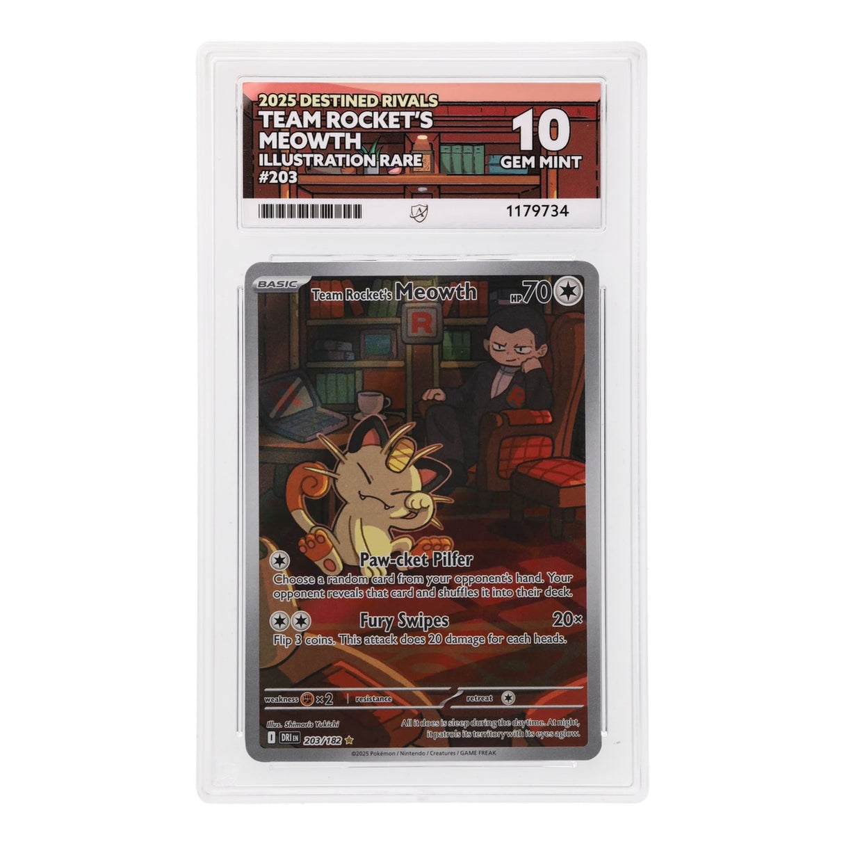 Pokemon - Scarlet & Violet - Destined Rivals - Team Rocket's Meowth - 203/182 (ACE 10 Art Label Graded Slab) - JET Cards
