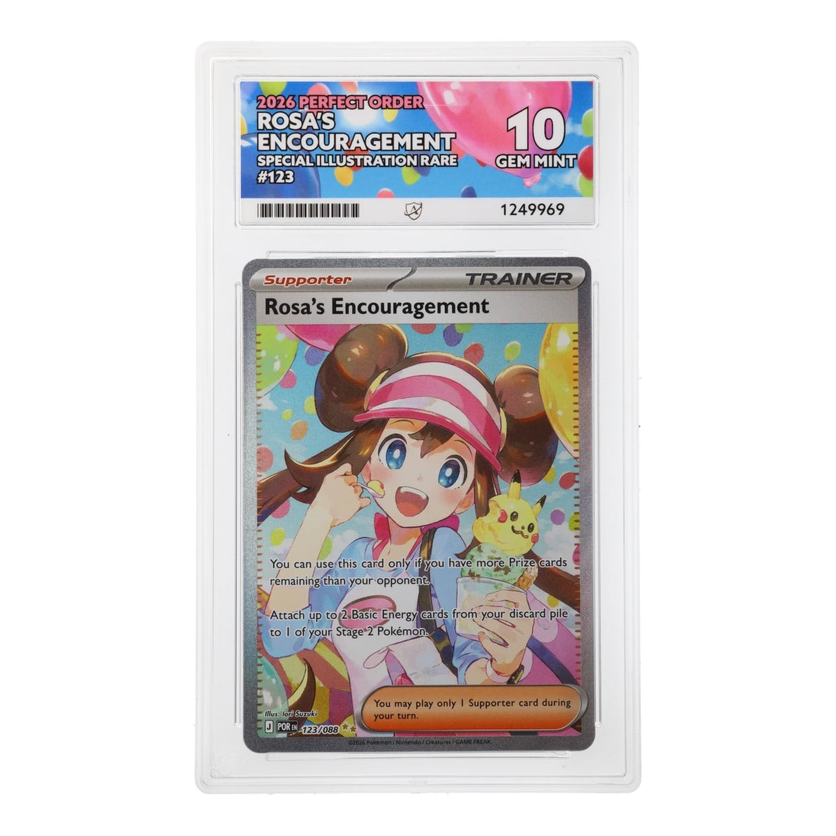 Pokemon - Mega Evolution - Perfect Order - Rosa's Encouragement - 123/088 (ACE 10 Art Label Graded Slab)